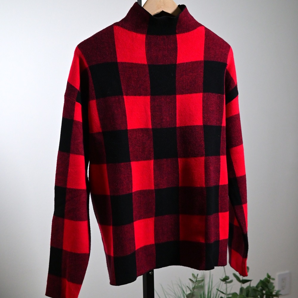 Tommy Bahama Red Black Buffalo Plaid Mock Neck Sweater Womens Large